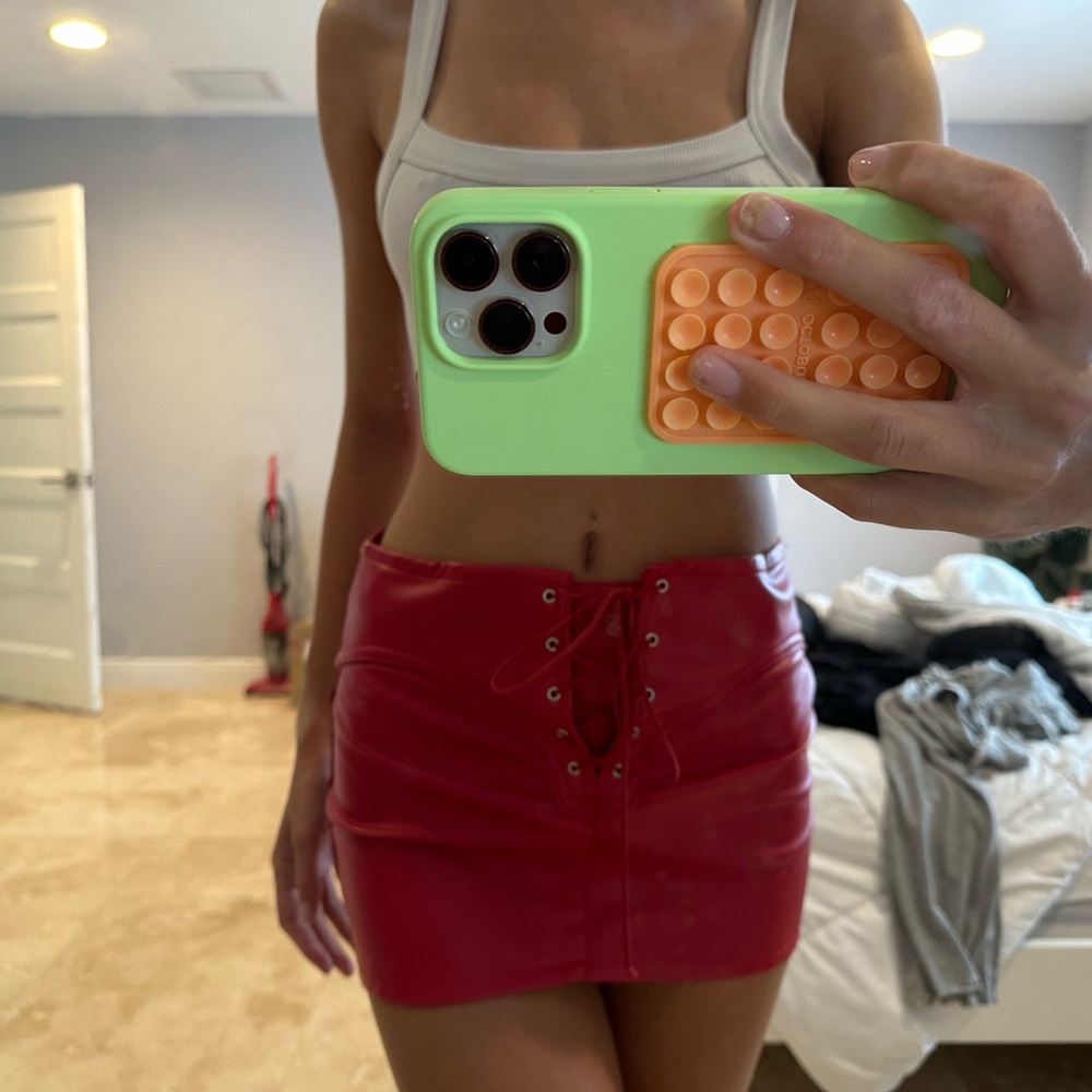 Revice denim red micro mini skirt